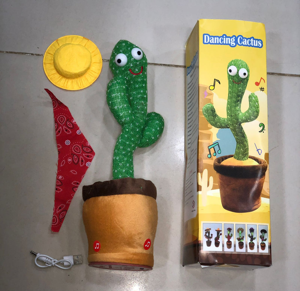 Dancing Cactus Toy – Singing, Talking, Voice Recording Plush with USB Rechargeable Function – Fun Educational Gift for Babies and Kids (Ages 6 Months & Up) - Rechargeable - With Cap