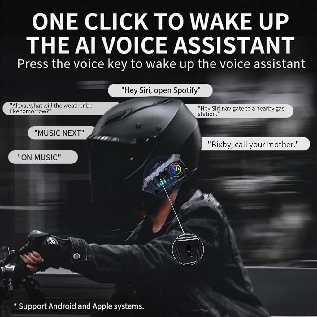 Motorcycle Helmet Bluetooth Headset Bluetooth 5.3 Smart Noise Reduction IPX6 Waterproof HiFi Headphones